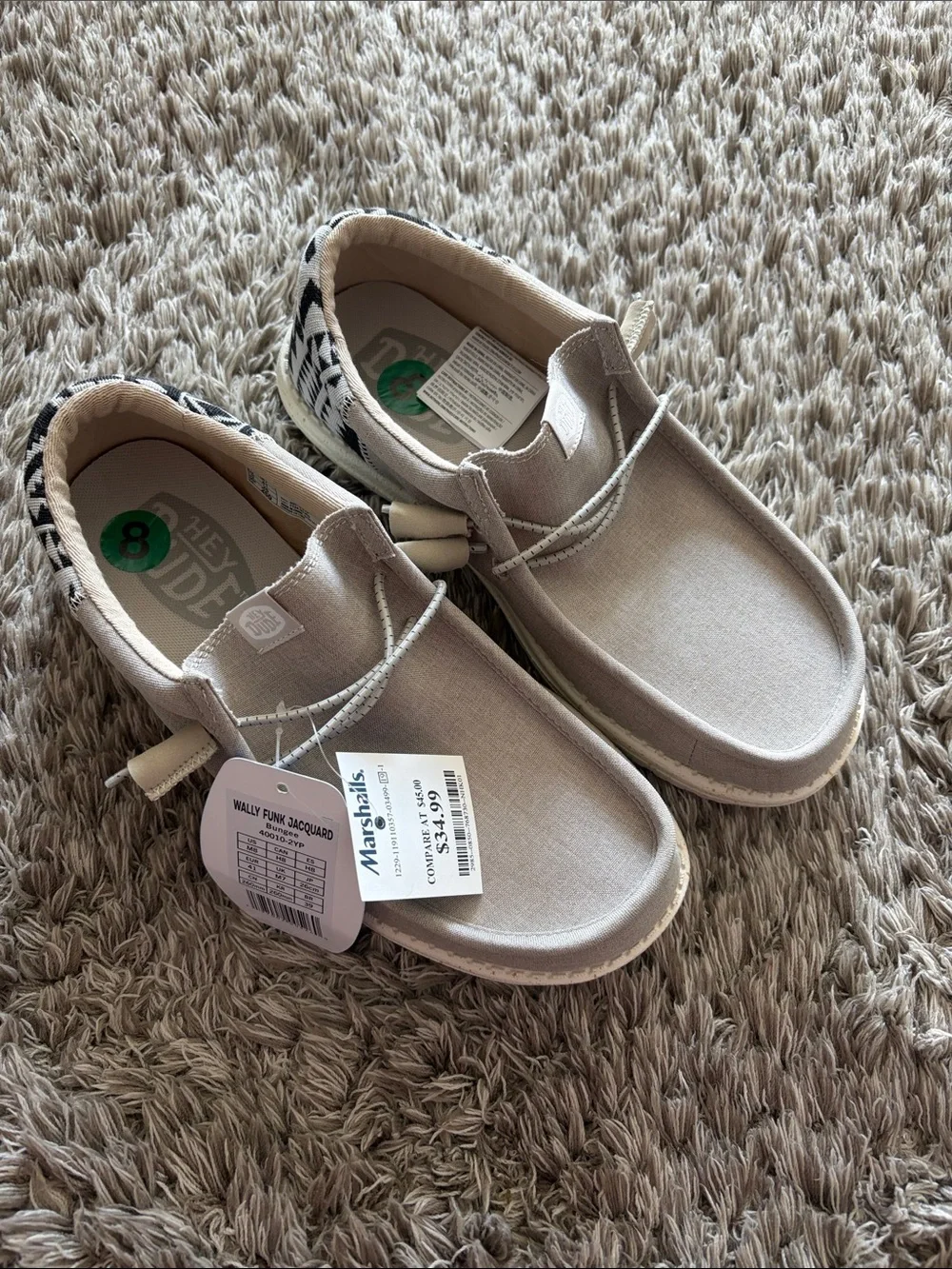 Hey Dude Men’s Slip-On Loafers in Light Beige with Black Pattern